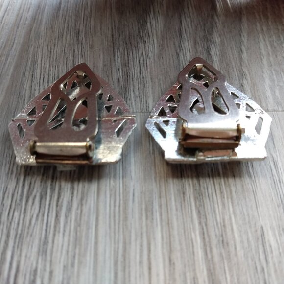 Vintage Art Deco Dress Clips Silver Tone Rhinestone - Picture 6 of 9